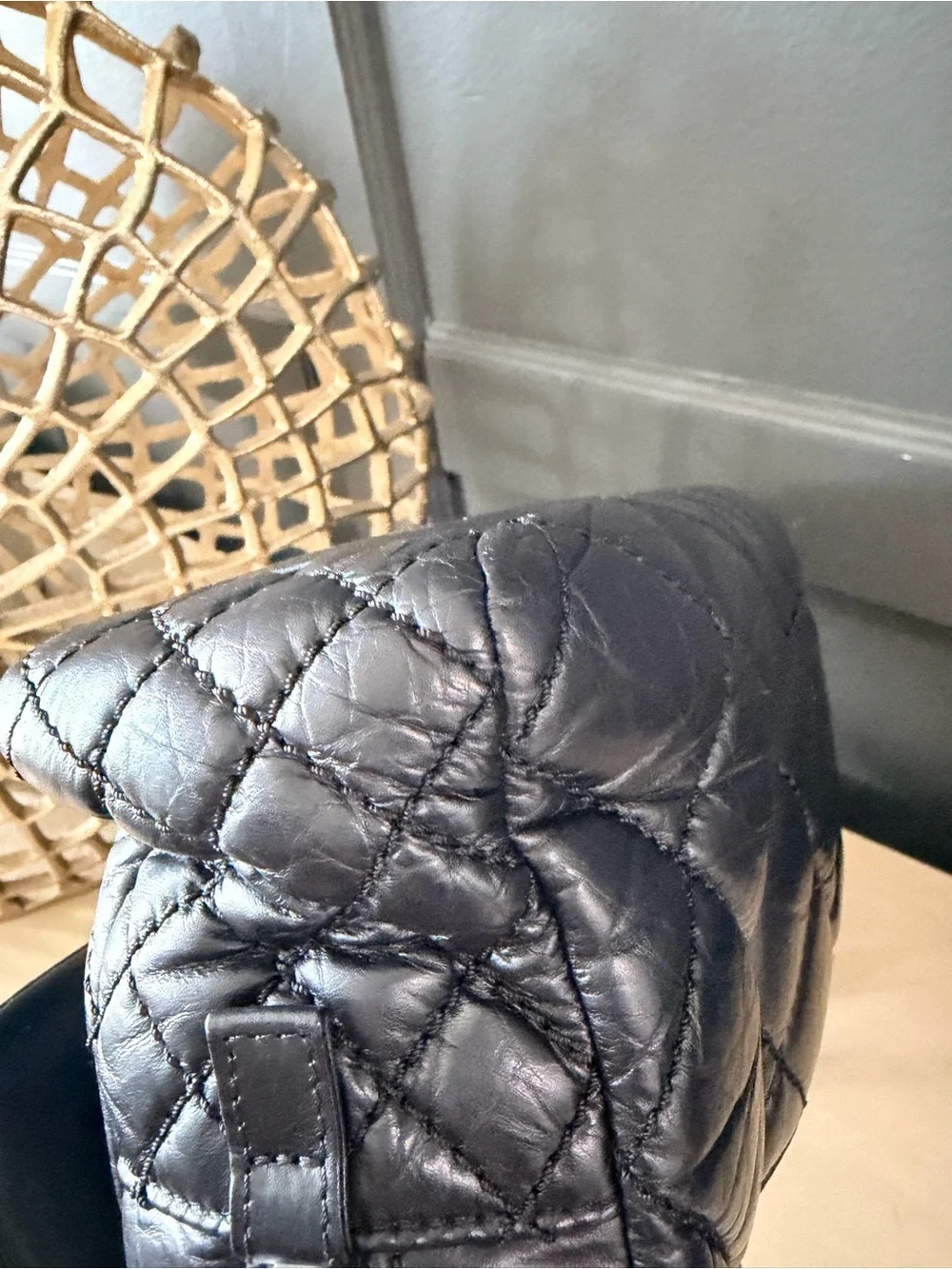 Chanel Shoulder Flap Bag Black Quilted Lambskin w/burgundy | Ruthenium Hardware